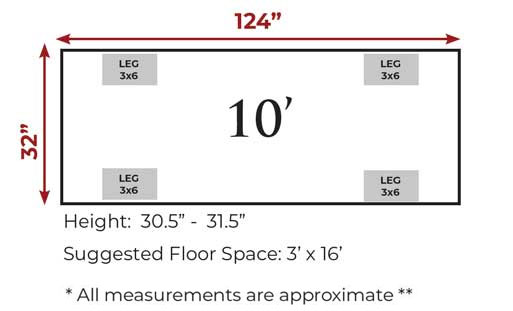 10' Shuffleboard Dimensions