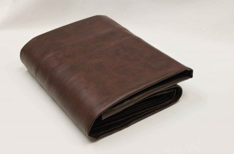 Brown, leather-like vinyl custom outdoor pool table cover from R&R Outdoors All Weather Billiards