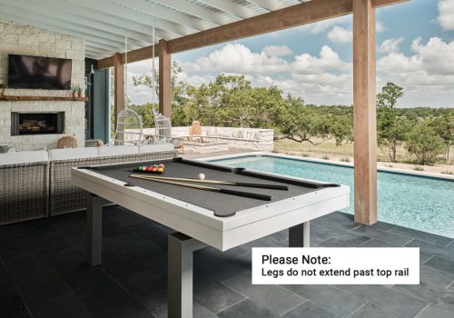 South Beach, custom outdoor pool table, is the focal point of client's outdoor living space