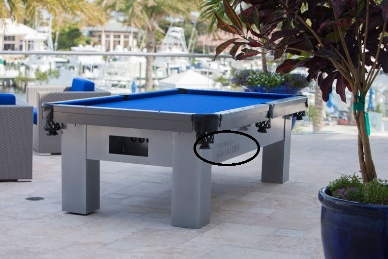 Custom outdoor pool table for Admiral's Cove club with logo engraved