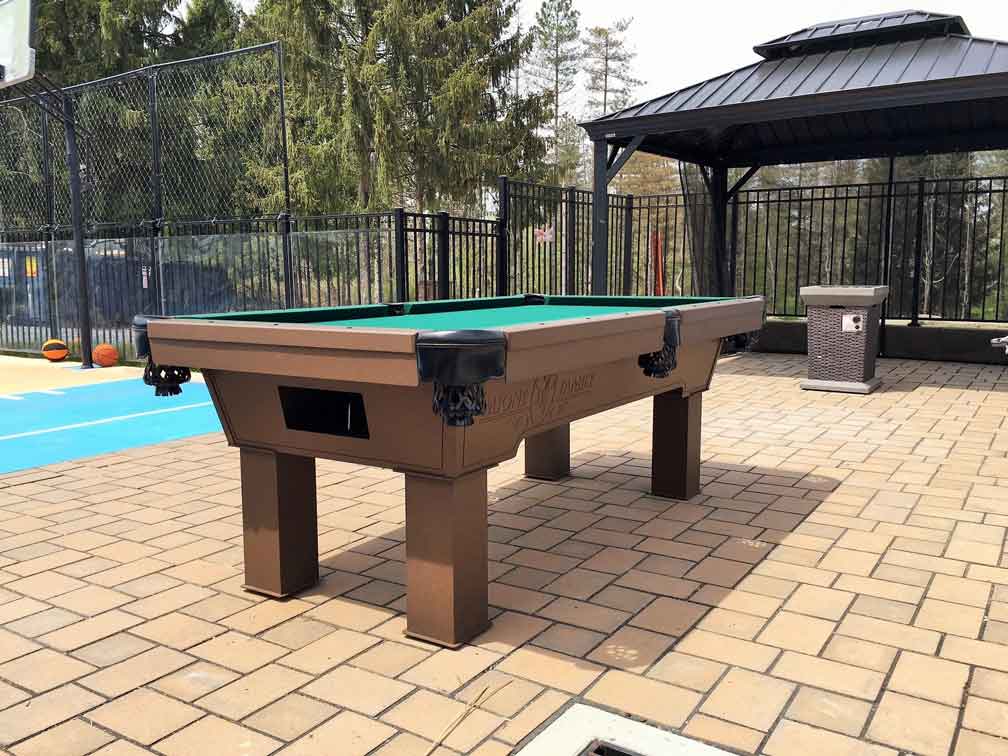 Custom all weather pool table with engraved logo from R&R Outdoors All Weather Billiards