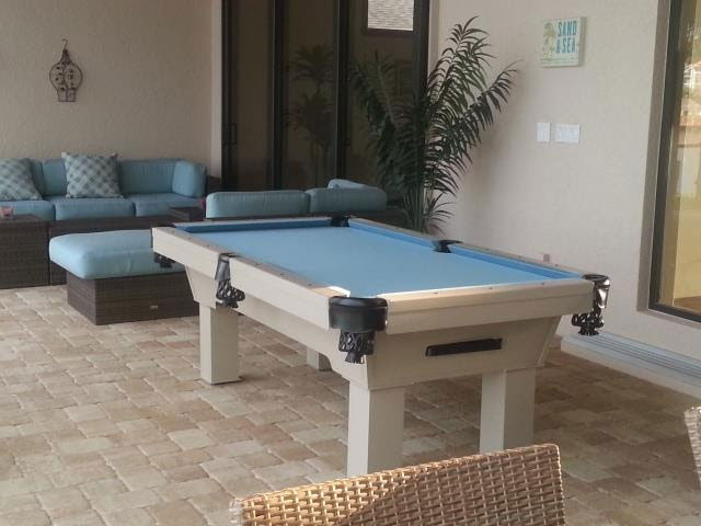 Beige and Blue Custom Caesar Outdoor Pool Table