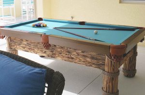 Caribbean custom outdoor pool table in Southwest Florida with custom wood staining | R&R Outdoors All Weather Billiards
