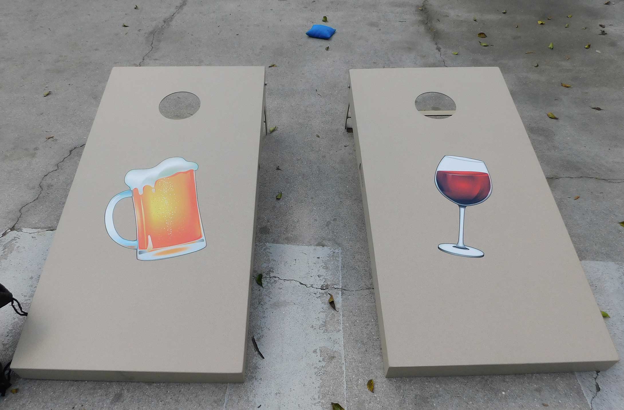Custom beer and wine cornhole set from R&R Outdoors All Weather Billiards