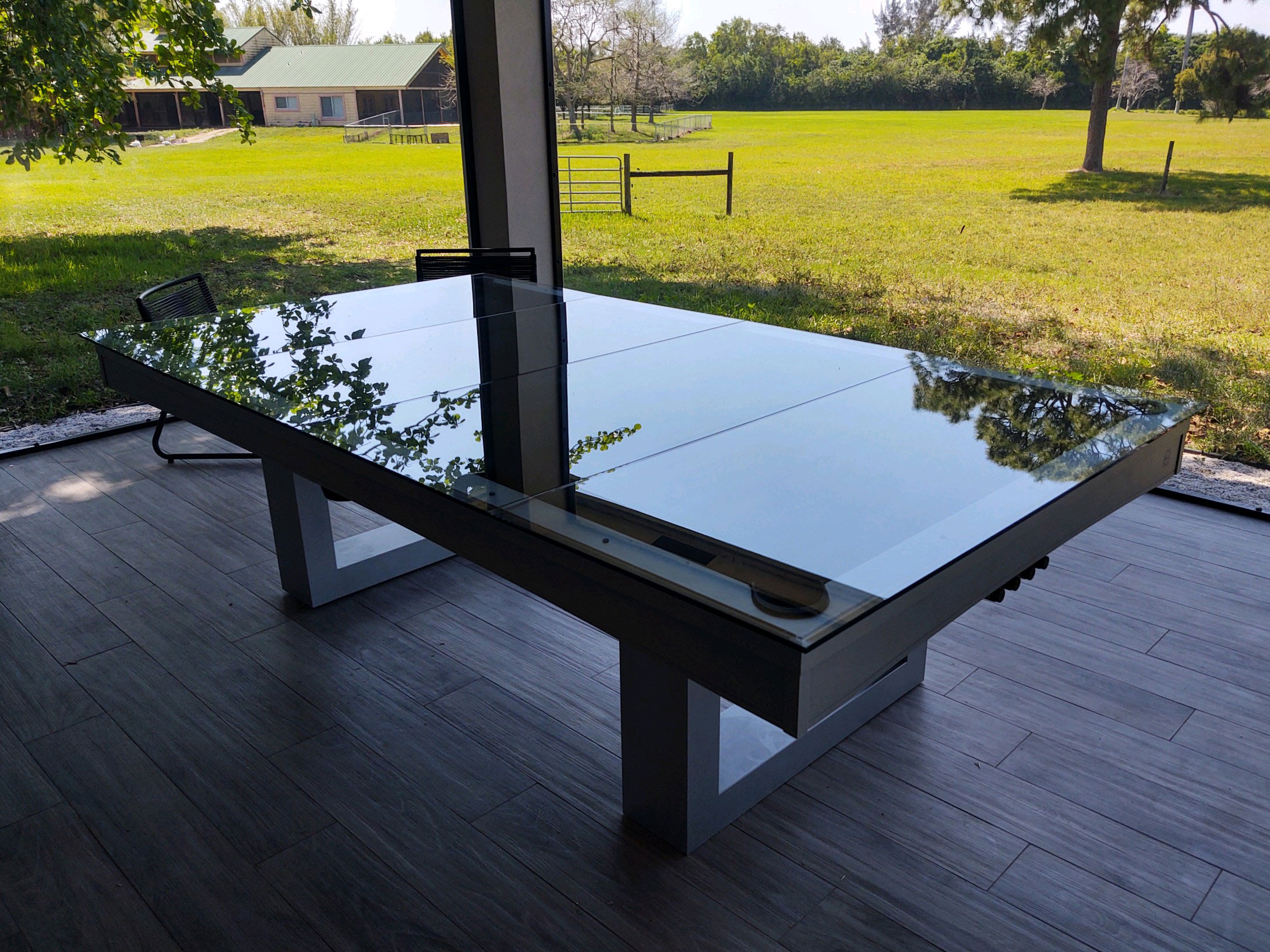 The Horizon custom outdoor pool table is R and R Outdoors, Inc. newest all weather pool table. Available with Dining Package!
