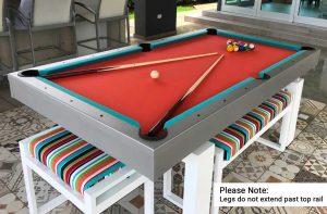 South Beach, custom outdoor pool table with matching all weather seating by R&R Outdoors