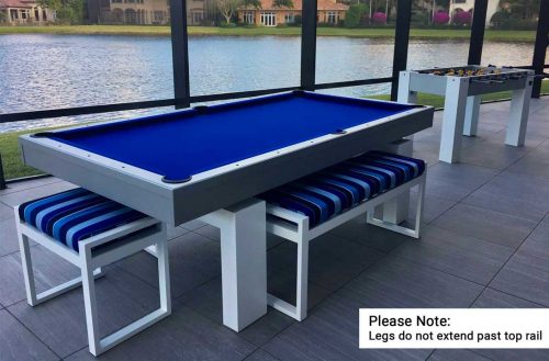 South Beach model custom outdoor pool table alongside custom foosball game table in client's Southwest Florida lanai
